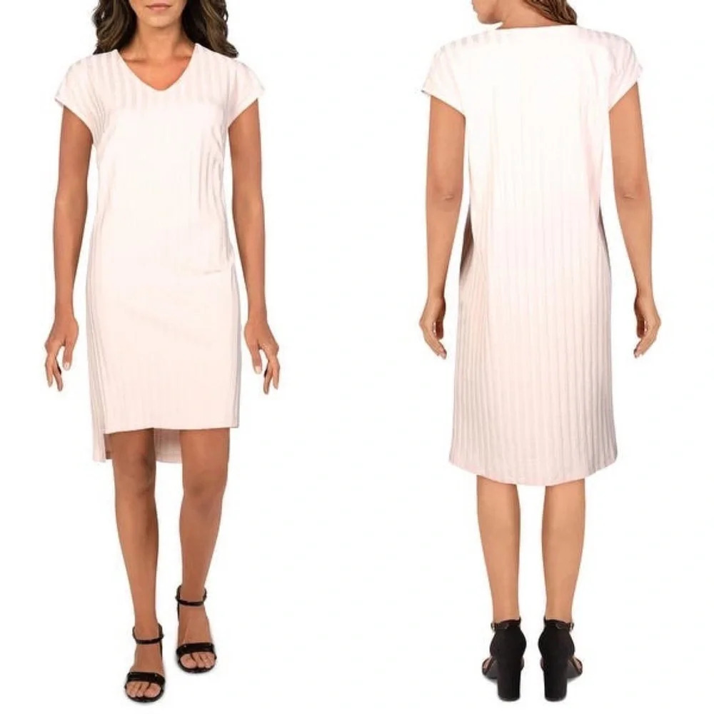 Eileen Fisher Pink Tencel Lyocell Ribbed Stretch Midi Dress Size Small